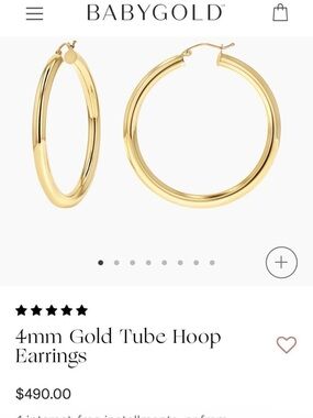 Baby Gold 4mm Tube Hoop Earrings in Polished Gold